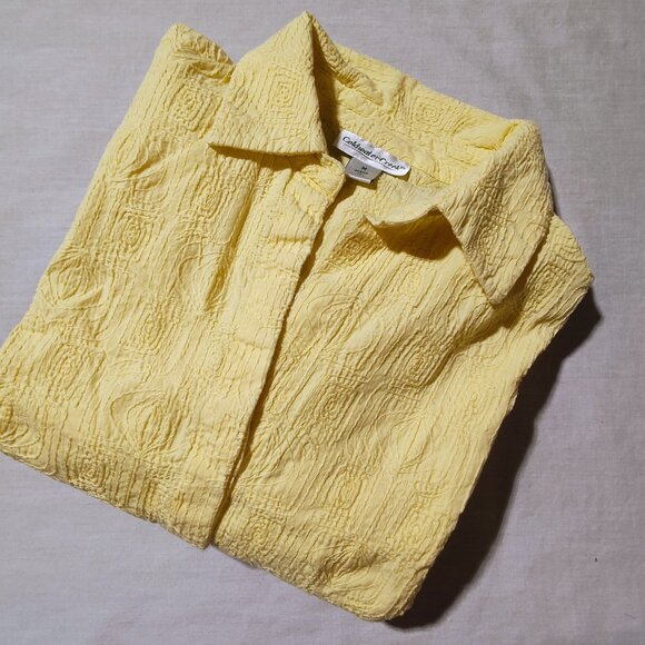 Coldwater Creek Women's Medium Yellow Embroidered Button-down Blouse - Picture 2 of 12